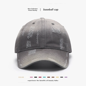 Washed Cotton Baseball Cap Distressed Broken Hole Retro Vintage Adjustable Metal Buckle Outdoor Soft Top Unisex