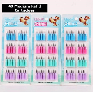 Detail showing 40 packs of multi-colored non-sharpening pencil refills in card packaging