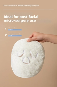 Detail of white cotton face mask towel with ergonomic cutouts for beauty and cold compress