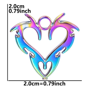 Detailed size view of rainbow heart pendant with flame pattern measuring 0.79 inch