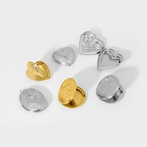 Vintage heart and oval locket pendants with floral engraving in gold and silver finish