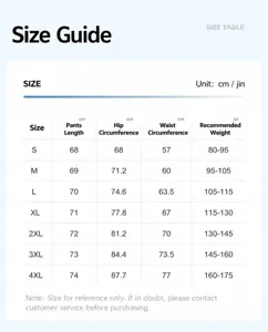 Detailed size chart for high waist yoga leggings showing measurements from S to 4XL