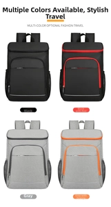 Collage of four large insulated picnic backpacks in black, red, and gray color options