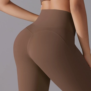 Detail of high waist yoga shorts with V-shaped stitching for a lifting buttock effect