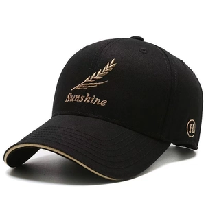 Berretto da baseball nero classico con ricamo Sunshine dorato e tesa profilata kaki