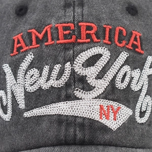 Vintage dark gray washed cotton baseball cap with red and white New York embroidery