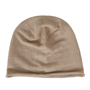 Breathable 100% linen beanie hat in beige with minimalist rolled edge design for unisex
