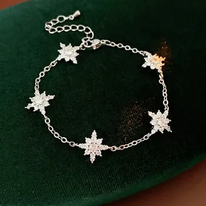 Bracelet À Pendentif Étoile Flocon De Neige Avec Zircone Base En Cuivre Ton Argent Ajustable Bijoux De Mode Pour Femmes