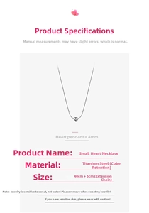 Detail view of heart pendant necklace with 4mm titanium steel charm and adjustable chain
