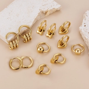 Stainless Steel Gold Plated Hoop Earrings Minimalist Heart Star Moon Dangle Drop Polished Jewelry For Women