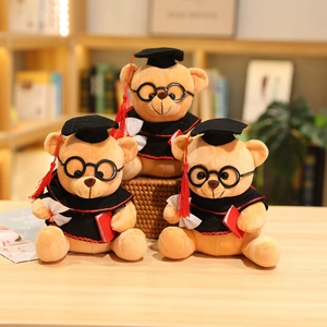 Trio of plush graduation teddy bears with doctoral gowns and black glasses gift set