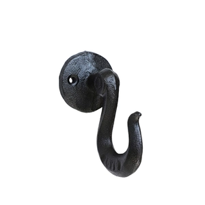 Vintage industrial style black cast iron single wall hook with a round mounting base