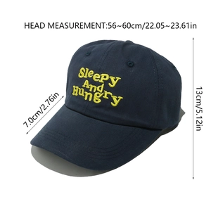 Guide des tailles détaillé pour casquette en coton marine avec broderie jaune