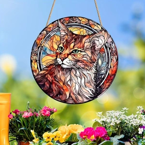 Ornement chat rond en acrylique style vitrail pour intérieur de voiture ou maison