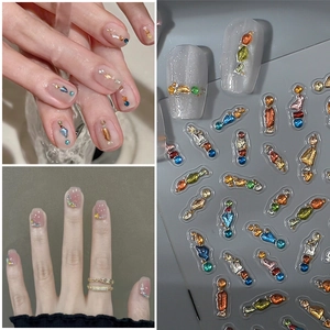 5D soft jelly nail art stickers with colorful gemstones and gold accents for DIY