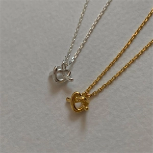 Minimalist 925 sterling silver knotted heart key necklaces in gold and silver finish