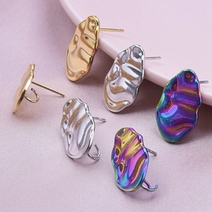 Lava texture 304 stainless steel earrings in gold, silver, and rainbow finishes