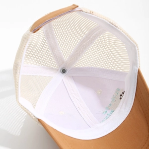 Internal view of mesh baseball cap for kids with breathable panels and premium stitching