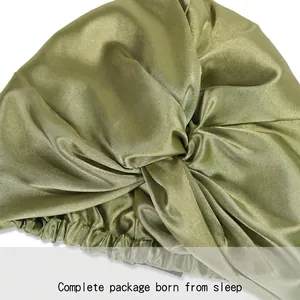 Olive green double-layered satin bonnet with twist front knot for hair protection and sleep
