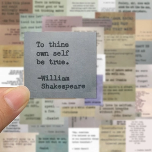 Detail of vintage gray paper sticker with Shakespeare quote To thine own self be true