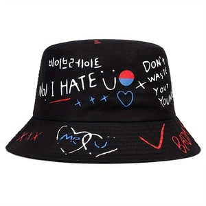 Graffiti Double Sided Bucket Hat Acrylic Cotton Canvas Sun Protection Wide Brim Breathable Streetwear For Women Men