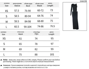 Size chart in CM for cropped long sleeve top and side slit skirt matching set