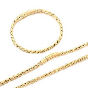 Conjunto de collar y pulsera de cadena de quilla dorada de 4mm con cierre circular.