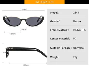 Detailed dimensions of cat-eye sunglasses including frame width and lens height