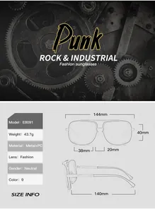 Detailed size specifications for square metal frame sunglasses showing width and lens height