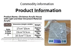 Detailed dimensions of acrylic Christmas house and deer ornaments with LED lighting