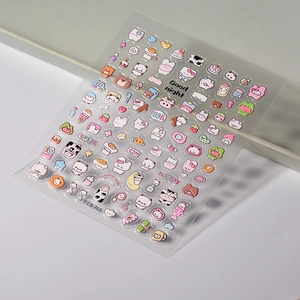 Simpatici adesivi nail art mucca e orso con vari motivi 3D in rilievo per decorazione