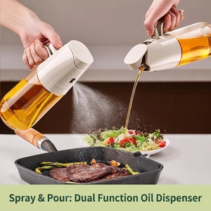 Dual Purpose Oil Sprayer And Dispenser Bottle Glass Gravity Automatic Flip Leakproof Vinegar Pourer For Kitchen Cooking Air Fryer BBQ