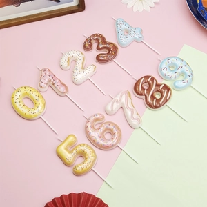 Donut Number Birthday Candles Colorful Paraffin Wax Cake Toppers Party Decorations Numerical Celebration