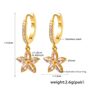 Detailed size chart for gold stainless steel daisy earrings with zircon stones and PVD plating