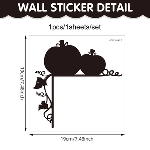 Halloween wall sticker featuring a black pumpkin and vine silhouette in corner frame design