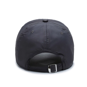Breathable quick-dry dark grey baseball cap with adjustable metal buckle back closure