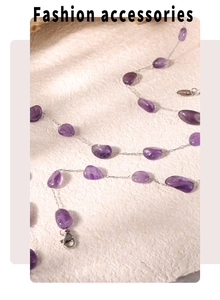 Detail of amethyst gravel necklace with silver chain and S925 sterling silver hallmarked tag