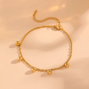 18k gold plated stainless steel anklet with tiny sphere pendants and lobster clasp