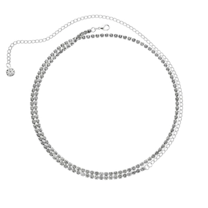 Double-layer silver waist chain featuring sparkling rhinestones and an adjustable extender