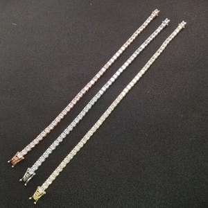 Three elegant tennis bracelets in rose gold, silver, and gold with sparkling cubic zirconia