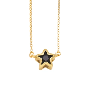 Minimalist gold-plated necklace with a black star pendant on a centered chain