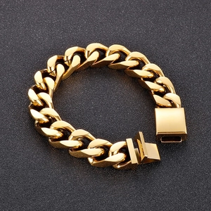 Bracelet gourmette pour homme en acier inoxydable doré avec fermoir rectangulaire