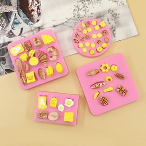 Mini silicone molds for croissant and fried egg food miniatures, pink baking tools