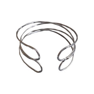 Irregular silver line wrap open bangle minimalist artistic metal cuff bracelet