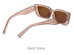 Detail shot of rectangular sunglasses showing inner temple with model size information