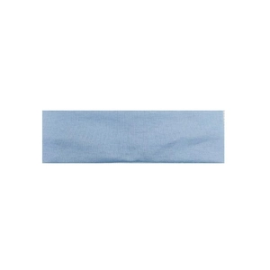 Close-up of a light blue elastic yoga headband with fine knitted texture on white background