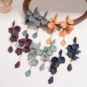Retro acrylic petal tassel earrings in vintage colors including navy and grey