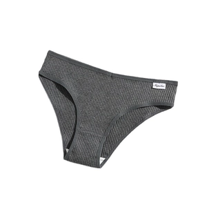 Minimalist cotton ribbed grey briefs for women with breathable dual-layer lining