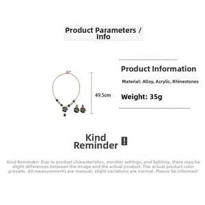 Detail view of vintage jewelry set showing 49.5cm necklace length and 35g weight