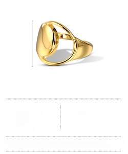 Detailed view of adjustable hollow oval gold ring with 17mm height and plating finish